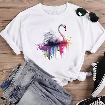 (Азиатский размер)Футболка, повседневная футболка с рисунком акварели, милая тенденция 90-х годов, модный принт, женская повседневная женская футболка с графическим принтом, футболка с короткими рукавами S