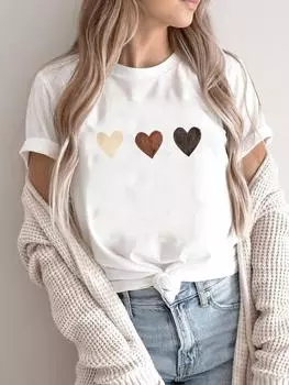 (Азиатский размер) Футболка, повседневная футболка в акварельном стиле, модная женская футболка с коротким рукавом и принтом Sweet Love S
