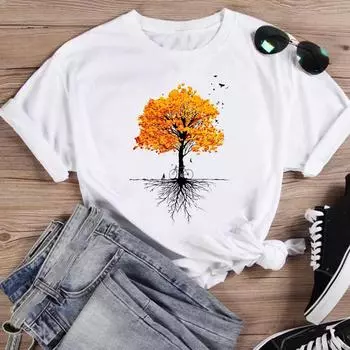 (Азиатский размер)Футболка, повседневная, милая, в стиле 90-х, с милым трендом, с цветочным модным принтом, женская повседневная женская футболка с графическим принтом, футболка с коротким рукавом S