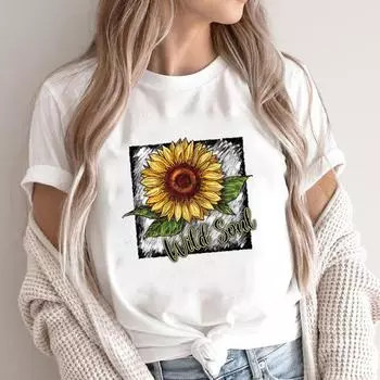(Азиатский размер)Футболка, повседневная модная футболка в цветочном стиле с милым принтом 90-х, женская повседневная женская футболка с графическим принтом, футболка с коротким рукавом S