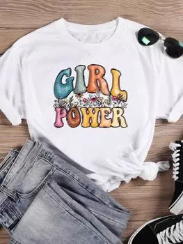 (Азиатский размер) Футболка, повседневная модная женская футболка с милым цветком, милая женская футболка с трендовым принтом 90-х годов, повседневная футболка с графическим рисунком, футболка с короткими рукавами S