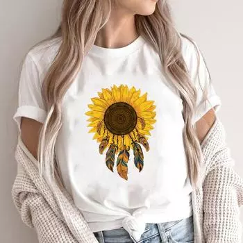 (Азиатский размер)Футболка, повседневная винтажная футболка с цветочным трендом, милая модная женская повседневная футболка с принтом, футболка с коротким рукавом и графическим принтом S