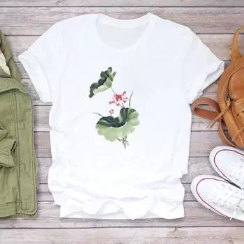(Азиатский размер) Футболка с акварельной живописью в стиле 90-х, милая одежда, женская футболка с коротким рукавом и принтом, женская модная футболка, повседневная футболка с графикой S