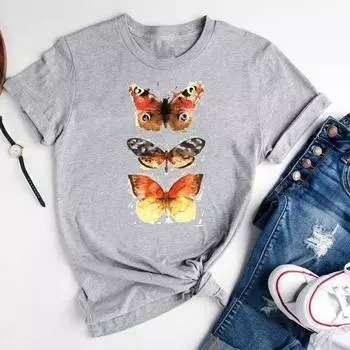 (Азиатский размер)Футболка с акварельным трендом, милая модная футболка 90-х годов, женская футболка с принтом, женская графическая одежда, повседневная футболка с коротким рукавом S