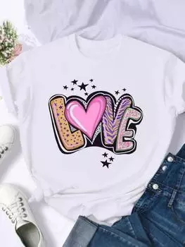 (Азиатский размер) Футболка с акварельным трендом, милая повседневная модная женская футболка 90-х годов с принтом, женская повседневная футболка с графическим рисунком, футболка с коротким рукавом S