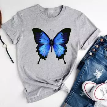 (Азиатский размер)Футболка с бабочкой в стиле 90-х годов, милая модная футболка, женская футболка с принтом, женская графическая одежда, повседневная футболка с коротким рукавом S