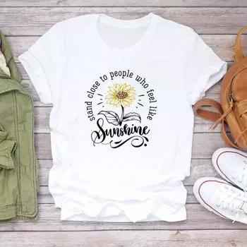 (Азиатский размер) Футболка с цветочным принтом, милая модная футболка 90-х годов, женская одежда с коротким рукавом и принтом, женская модная футболка, повседневная футболка с графическим рисунком S