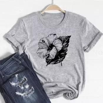 (Азиатский размер)Футболка с цветочным принтом, модная футболка, одежда, повседневная женская футболка в стиле 90-х с коротким рукавом и принтом, женская футболка с графикой S