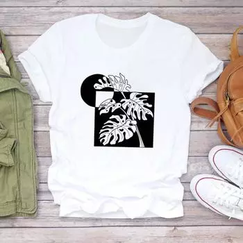 (Азиатский размер) Футболка с цветочным трендом для путешествий, милая женская футболка с принтом, женская одежда, повседневная модная футболка с короткими рукавами, женская футболка с графическим рисунком S