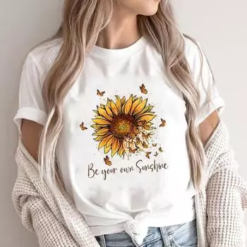 (Азиатский размер)Футболка с цветочным трендом, стиль 90-х годов, милая повседневная модная футболка с принтом, женская повседневная женская футболка с рисунком, футболка с коротким рукавом S