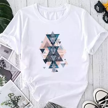 (Азиатский размер) Футболка с графическим принтом, акварель, абстрактный тренд, милая женская летняя футболка 90-х годов, женская футболка, повседневная модная футболка с коротким рукавом S