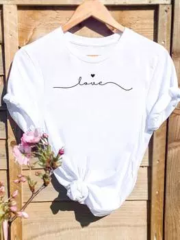 (Азиатский размер) Футболка с графическим принтом Love Letter Trend 90-х Sweet Clothing Женская повседневная модная принтованная женская повседневная футболка с коротким рукавом S