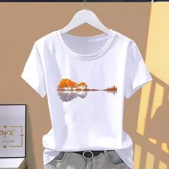 (Азиатский размер) Футболка с графическим принтом, повседневная футболка, модная стильная милая женская повседневная футболка с милым принтом, модная футболка с коротким рукавом S