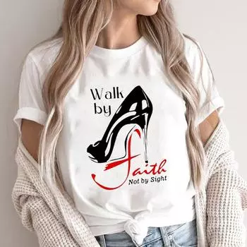 (Азиатский размер) Футболка с графическим принтом, повседневная футболка, принт Faith Trend, милая, в стиле 90-х, женская, повседневная, модная, с коротким рукавом S