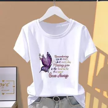 (Азиатский размер) Футболка с графическим принтом, повседневная футболка с буквенным принтом и модным принтом, женская повседневная женская футболка с коротким рукавом S