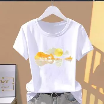 (Азиатский размер) Футболка с графическим принтом, повседневная милая модная стильная футболка с милым модным принтом, женская повседневная женская футболка с коротким рукавом S
