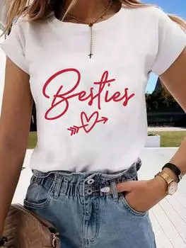 (Азиатский размер) Футболка с графическим принтом T Trend Love Heart Cute 90s Clothing Casual Fashion Print Female Casual Womens Top Lady Short Sleeve T Shirt S