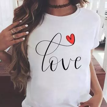 (Азиатский размер) Футболка с графическим принтом T Clothing Love Style Cute Letter Casual Fashion Print Женская повседневная женская футболка с коротким рукавом S