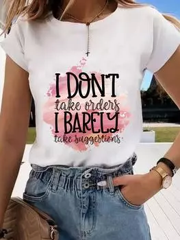(Азиатский размер) Футболка с графическим принтом в стиле «Письмо» Милая трендовая футболка с принтом Повседневная женская футболка с коротким рукавом S