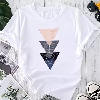 (Азиатский размер) Футболка с графическим принтом, женская футболка с геометрическим рисунком, милый стиль 90-х, женский летний топ, женская футболка, повседневная модная футболка с коротким рукавом S