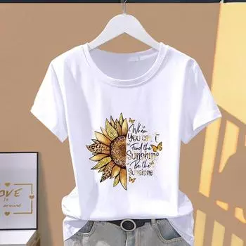 (Азиатский размер) Футболка с графическим рисунком, милый цветочный тренд, милая одежда 90-х годов, женская повседневная модная футболка с принтом, женские повседневные женские топы с короткими рукавами S
