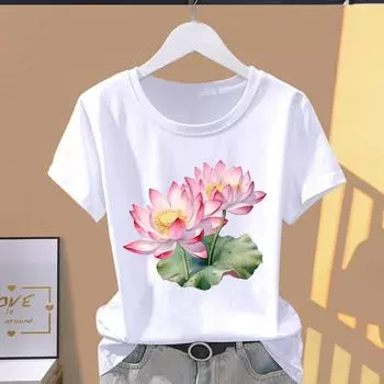 (Азиатский размер) Футболка с графическим рисунком, милый цветочный тренд, милая одежда, женская повседневная модная футболка с принтом, женский повседневный женский топ, футболки с короткими рукавами S