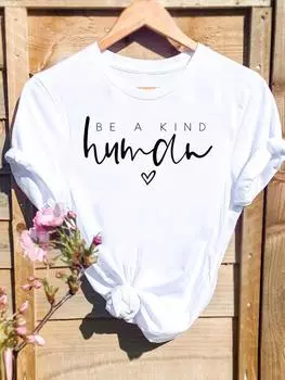 (Азиатский размер) Футболка с графическим рисунком, повседневная футболка с принтом, женская футболка с буквенным принтом, милая трендовая милая повседневная женская верхняя модная футболка с коротким рукавом S