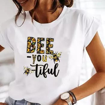 (Азиатский размер) Футболка с коротким рукавом, модная футболка, женская футболка с надписью «Пчела», милая милая одежда, повседневная женская футболка с принтом, женская футболка с графикой S