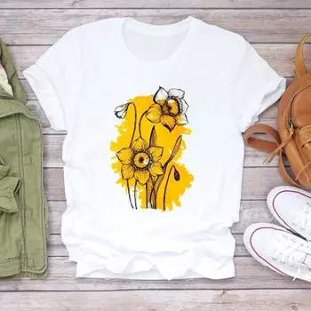 (Азиатский размер) Футболка с короткими рукавами, акварельный стиль, милая модная футболка 90-х годов, женская одежда, повседневная женская футболка с принтом и графическим принтом S