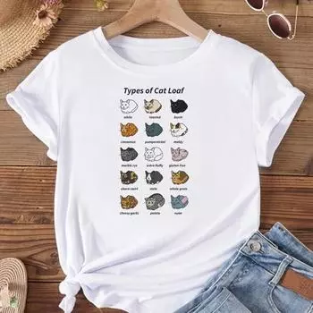 (Азиатский размер)Футболка с котом, милая тенденция 90-х годов, милая женская модная футболка с принтом, женская футболка, женская футболка с коротким рукавом и графическим рисунком S