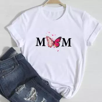 (Азиатский размер)Футболка с надписью Mom Butterfly Trend, милая модная футболка, женская футболка с принтом, женская одежда, повседневная женская футболка с коротким рукавом и графикой S