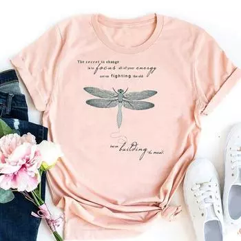 (Азиатский размер)Футболка с надписью «Стрекоза», тренд, модная футболка 90-х годов, одежда, повседневная женская футболка с коротким рукавом и принтом, женская женская футболка с графикой S
