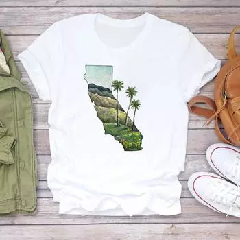 (Азиатский размер) Футболка с растением, сладкий тренд 90-х годов, прекрасная стильная одежда, женская футболка с коротким рукавом и принтом, женская модная футболка, повседневная футболка с рисунком S