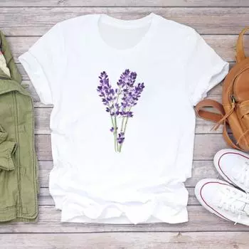 (Азиатский размер) Футболка с растительным цветочным трендом, одежда 90-х годов, женская футболка с коротким рукавом и принтом, женская модная футболка, повседневная футболка с графическим рисунком S