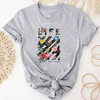 (Азиатский размер)Футболка с рисунком бабочки и растения, милая модная футболка, одежда, повседневная женская футболка с коротким рукавом и принтом, женская футболка с графикой S