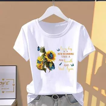(Азиатский размер) Футболка с рисунком, футболка, повседневная модная женская футболка с принтом, повседневная женская футболка с цветочным принтом, сладкий тренд 90-х годов, милый женский топ с коротким рукавом S