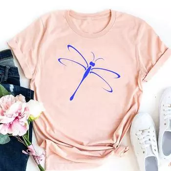 (Азиатский размер)Футболка «Стрекоза», милая летняя милая модная футболка 90-х годов, одежда, повседневная женская футболка с коротким рукавом и принтом, женская футболка с графикой S