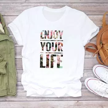 (Азиатский размер) Футболка Верхняя одежда с цветочным принтом и надписью Sweet 90s с коротким рукавом Женская женская модная футболка с принтом Повседневная футболка с рисунком S