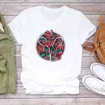 (Азиатский размер) Футболка Верхняя одежда с рисунком бабочки, сладкий тренд 90-х годов, женская футболка с коротким рукавом и принтом, женская модная футболка, повседневная футболка с рисунком S