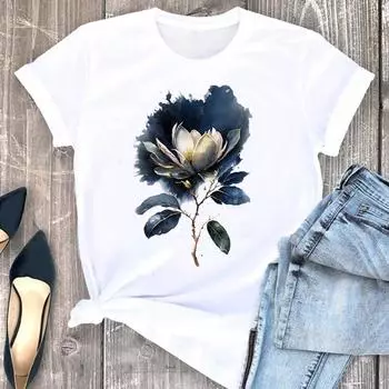(Азиатский размер) Футболка в акварельном цветочном стиле, женская одежда с коротким рукавом, модные футболки с графическим принтом, женская футболка S