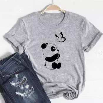 (Азиатский размер)Футболка в стиле бабочки, модная футболка, одежда, милая повседневная женская футболка с коротким рукавом и пандой в стиле 90-х, женская футболка с принтом S