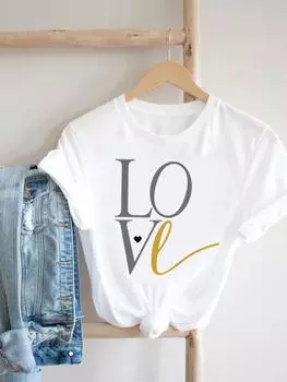 (Азиатский размер) Футболка в стиле любви, милая акварельная женская одежда, футболка с женским принтом, модные женские футболки с короткими рукавами и графикой S