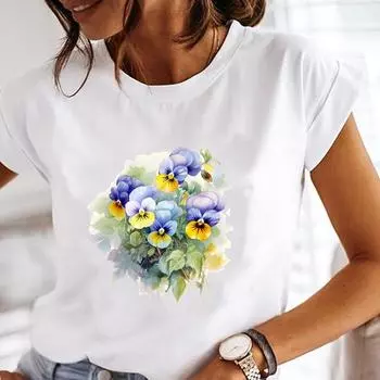 (Азиатский размер) Футболка, верхняя одежда, акварель, прекрасный стиль, тренд 90-х годов, повседневная модная футболка с коротким рукавом, женская футболка с принтом, женская женская футболка с графикой S