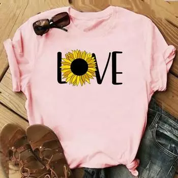 (Азиатский размер)Футболка, верхняя одежда, любовное письмо, цветочный стиль, 90-е годы, повседневная женская футболка с коротким рукавом и принтом, женская модная футболка, женская футболка с графическим рисунком S
