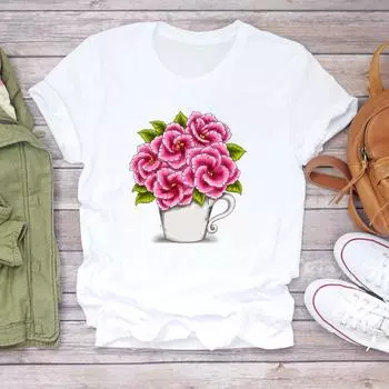 (Азиатский размер) Футболка, верхняя одежда, милый стиль, милый тренд, повседневная модная футболка с коротким рукавом, женская футболка с принтом, женская женская футболка с графикой S