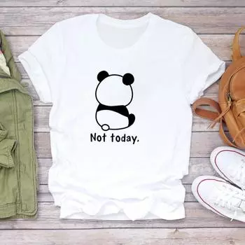 (Азиатский размер) Футболка, верхняя одежда, панда, стиль любви, 90-е годы, сладкий тренд, с коротким рукавом, женская модная футболка с принтом, повседневная футболка с рисунком S
