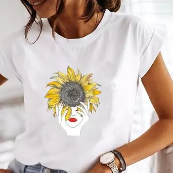 (Азиатский размер) Футболка, верхняя одежда, повседневная акварель, мультяшный стиль 90-х годов, милая модная футболка с короткими рукавами, женская футболка с принтом, женская футболка с графикой S