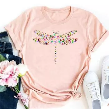 (Азиатский размер)Футболка, верхняя одежда, повседневная женская модная футболка с коротким рукавом и сердечком в стиле 90-х, женская футболка с графическим рисунком S