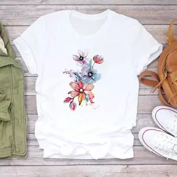 (Азиатский размер) Футболка, верхняя одежда, стиль, милая, милая, в стиле 90-х годов, с коротким рукавом, женская женская модная футболка с принтом, повседневная футболка с графикой S