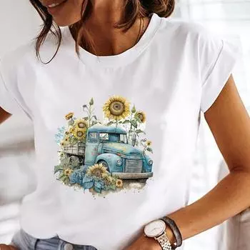 (Азиатский размер) Футболка, верхняя одежда, винтажная цветочная трендовая повседневная модная футболка с короткими рукавами и рисунком, женская женская футболка с принтом S